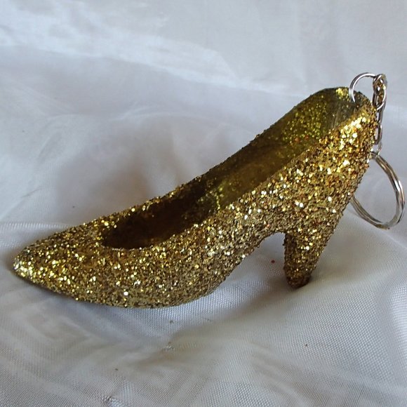 Golden Slipper Shoe Keychain Acrylic Glitter Altered Audi Lee Handcrafted - Picture 4 of 16